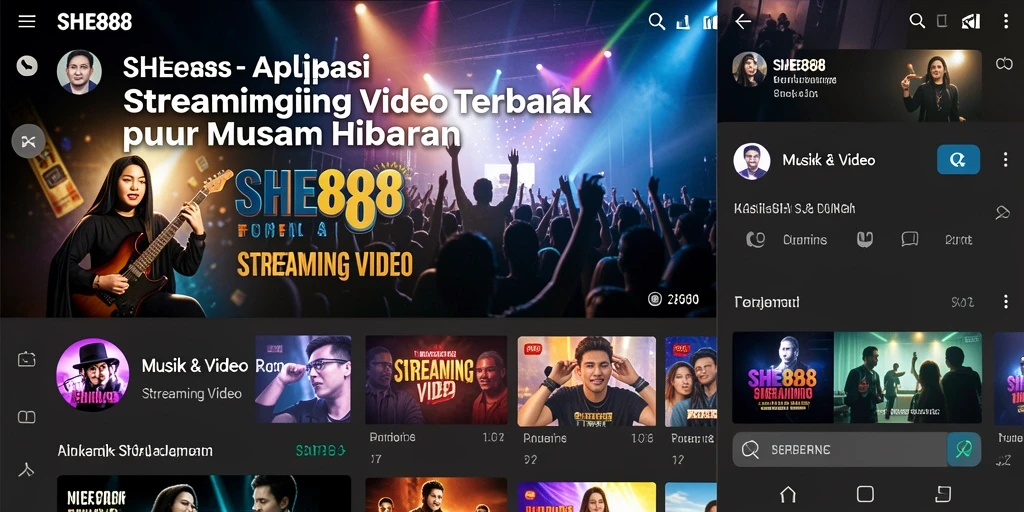 Antarmuka SHE888 menampilkan beragam pilihan video streaming.